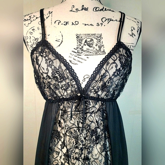 Vintage Jill Andrea Black Maxi Slip Dress Lingerie Medium - Picture 7 of 8